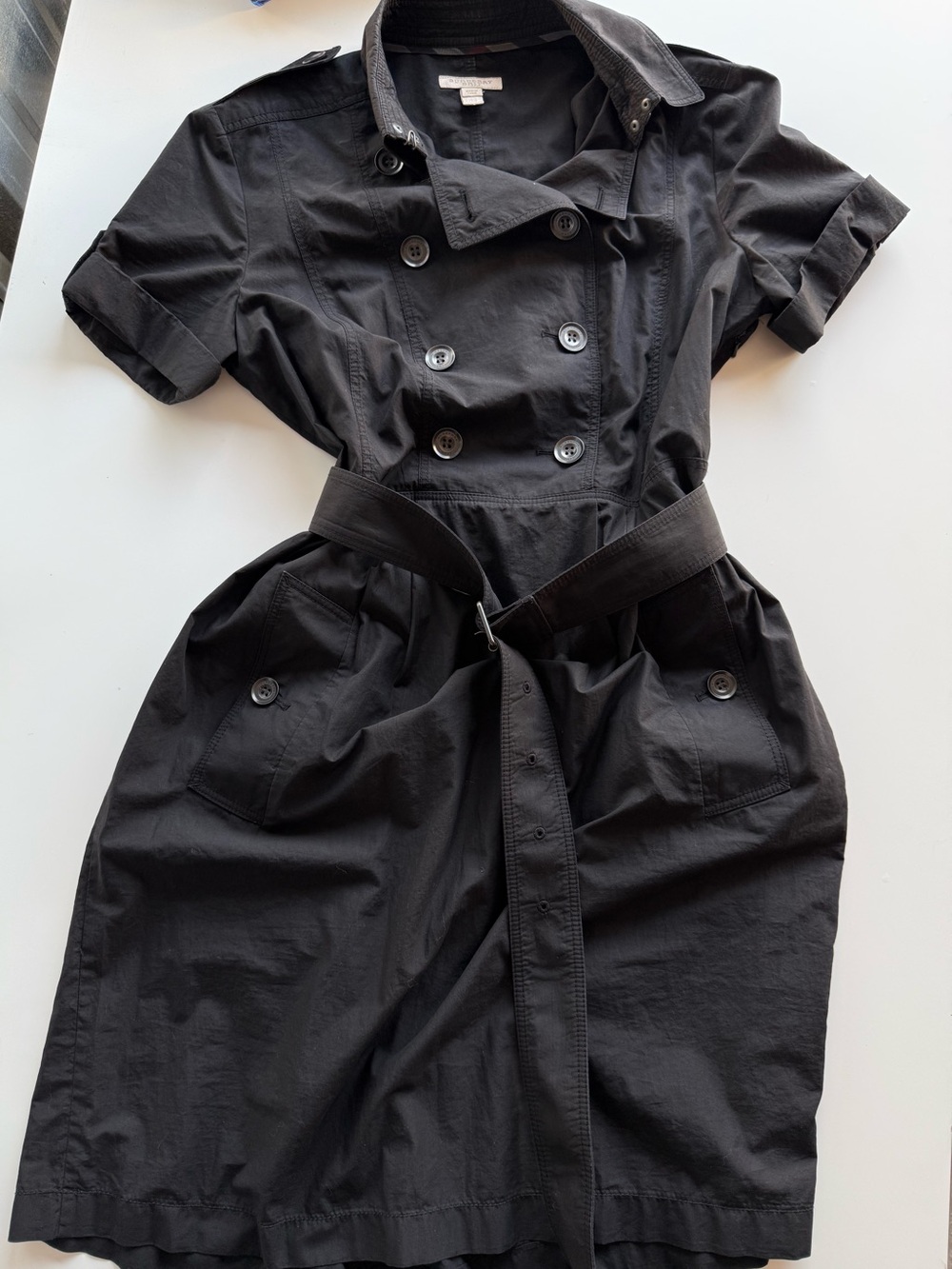 Burberry Brit Black Trench Shirt Dress Belted Utility Safari Dress M